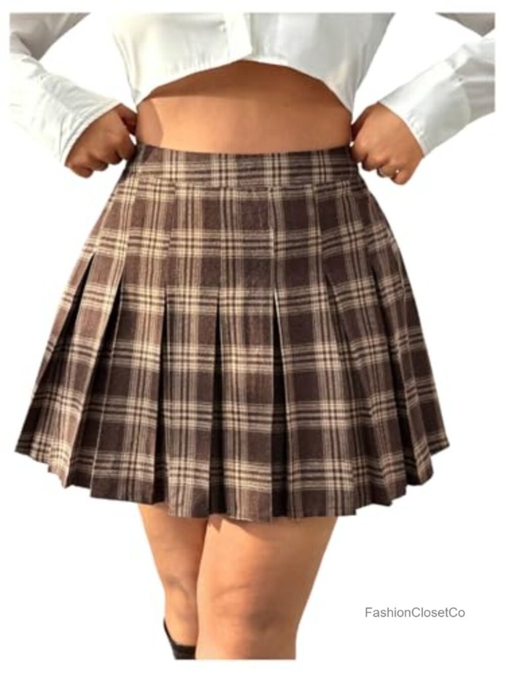 Plus Size Vintage Plaid Pleated Skirt High Waist A-Line Polyester